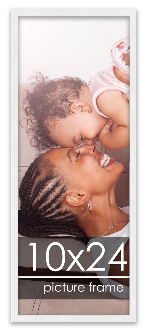 10x24 White Wood Picture Frame - UV Acrylic, Foam Board Backing, Hanging Hardware